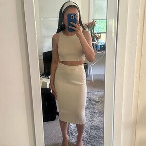 CottonOn Cream Ribbed Midi Skirt